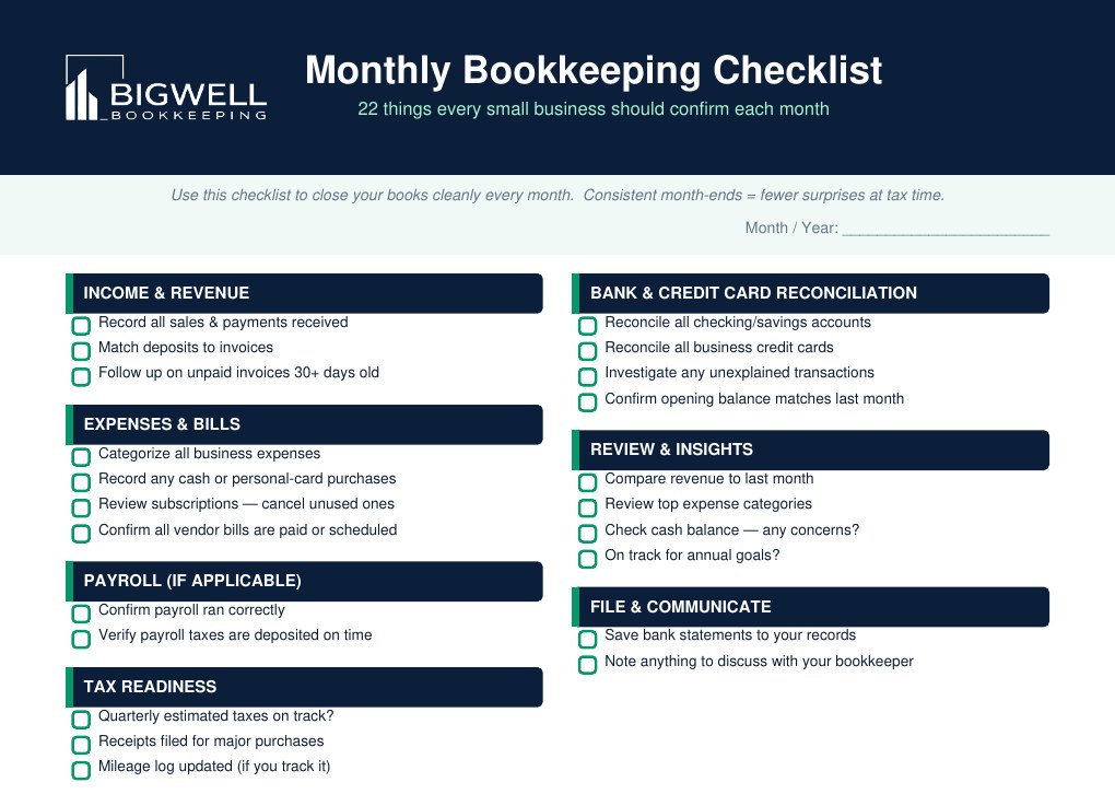 Monthly Bookkeeping Checklist preview